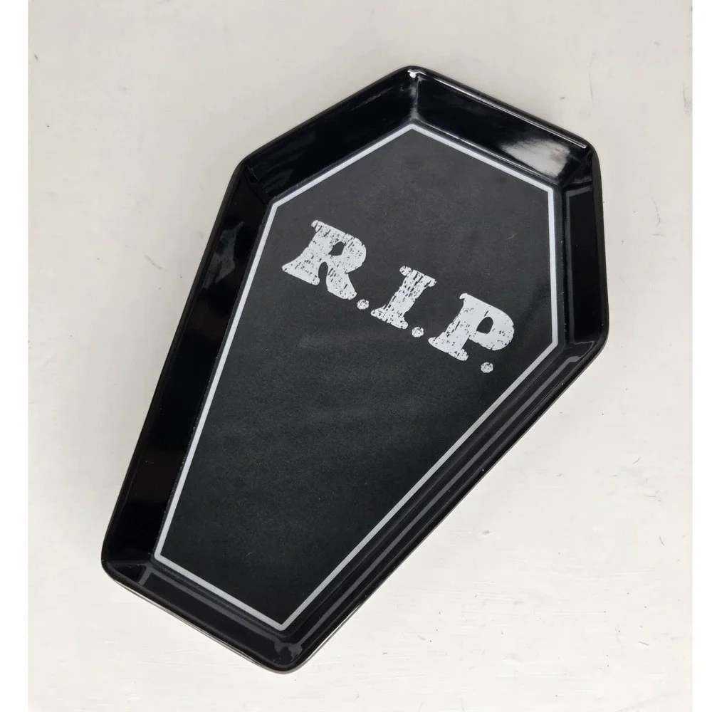 Black Coffin Shaped RIP Tombstone Melamine Tray Spoon Rest Gothic Halloween